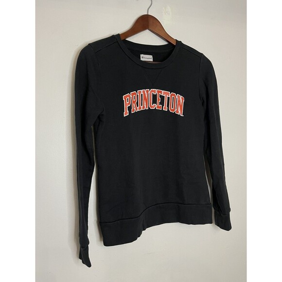 Champion Princeton Womens Small Campus Crew Sweatshirt Black Logo Cotton - Picture 2 of 6